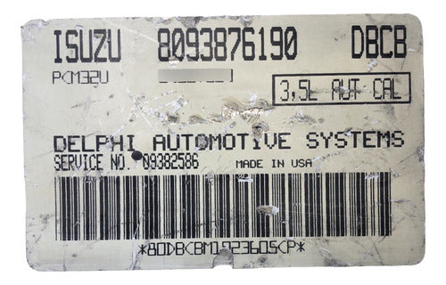 Computadora Isuzu Trooper 3.5l A/t 00-01 09382586 (dbcb)