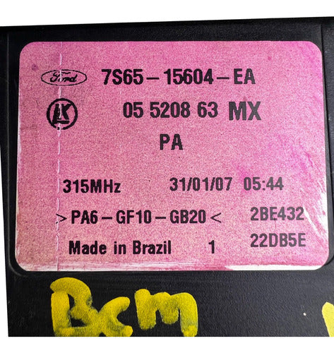 Módulo Bcm Ford Fiesta 1.6l M/t 2008 7s65-15604-ea