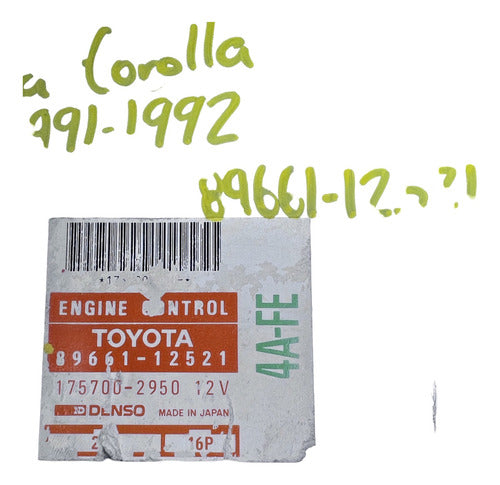 Computadora Toyota Corolla 1.6l 91-92 89661-12521