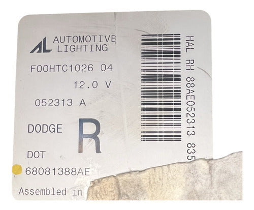 Faro Rh Dodge Dart 2013-2016 68081388ae Derecho/pasajero
