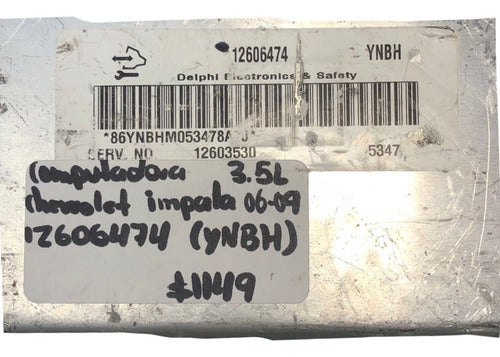 Computadora Chevrolet Impala 3.5l 06-09 12606474 (ynbh)