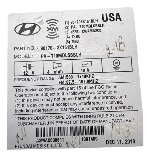 Estéreo Hyundai Elantra 2011-2013 96170-3x161blh