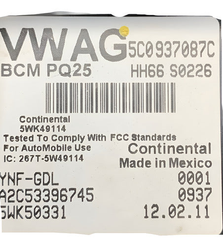 Modulo Bcm Vw Jetta 2011-2014 5c0 937 087 C