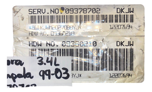 Computadora Chevrolet Impala 3.4l 99-03 09378702 (dkjw)