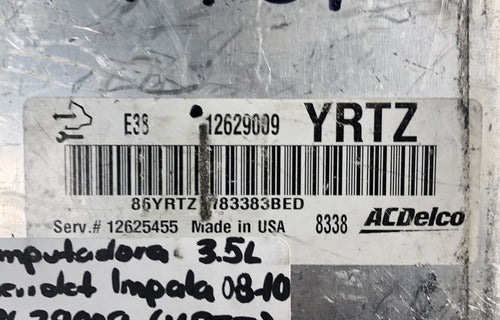 Computadora Chevrolet Impala 3.5l 08-10 12629009 (yrtz)