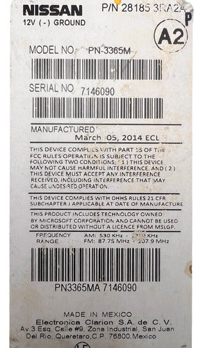 Estéreo Nissan Sentra 2013-2014 28185 3ra2a