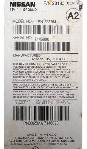 Estéreo Nissan Sentra 2013-2014 28185 3ra2a
