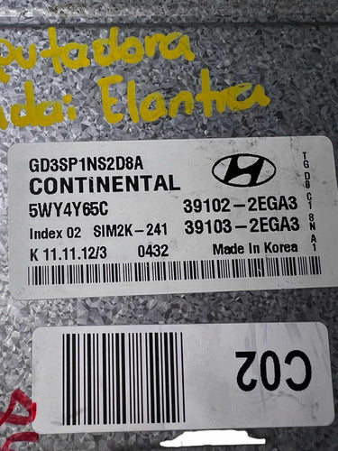 Computadora Hyundai Elantra 1.8l 12-14 39102-2ega3