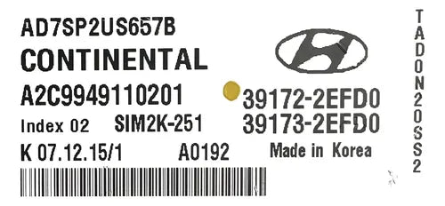 Computadora Hyundai Elantra 2.0l 17-20 39172-2efd0
