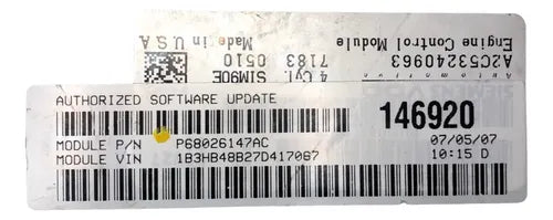 Pcm Computadora Dodge Caliber 2.0l 07-10 P68026147ac P2