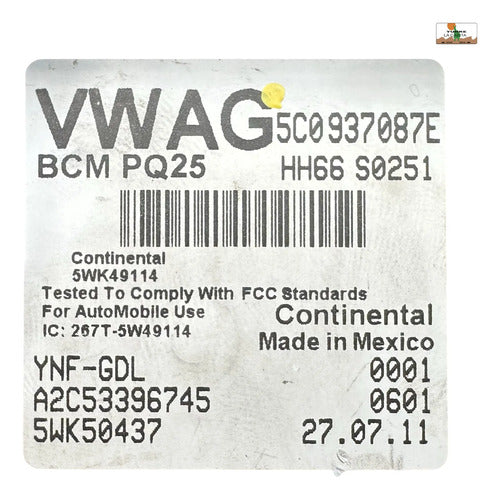 Modulo Bcm Vw Jetta Mk6 2.0l 11-14 5c0937087e