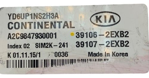 Computadora Kia Forte 1.8l 2016 39106-2exb2