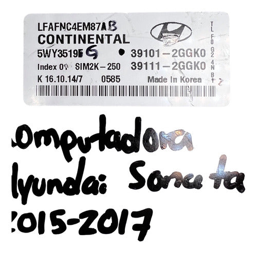 Computadora Hyundai Sonata  2.4l  15-17 39101-2ggk0