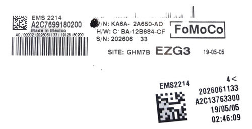 Computadora Ford Fiesta 1.6l 16-19 Ka6a-12a650-ad