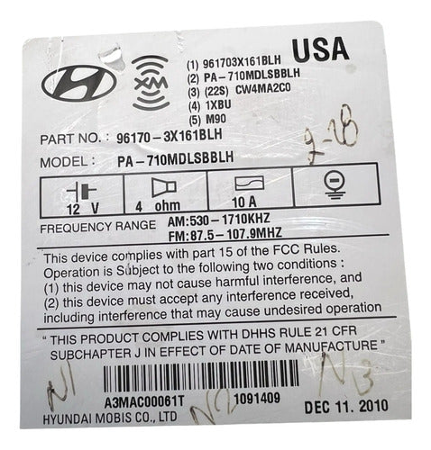 Estéreo Hyundai Elantra 2011-2013  96170-3x161blh