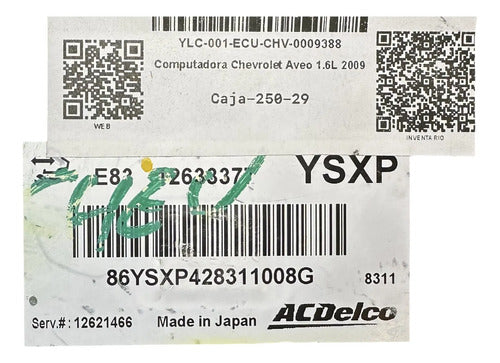 Computadora Chevrolet Aveo 1.6l 2009 12633377 (ysxp)