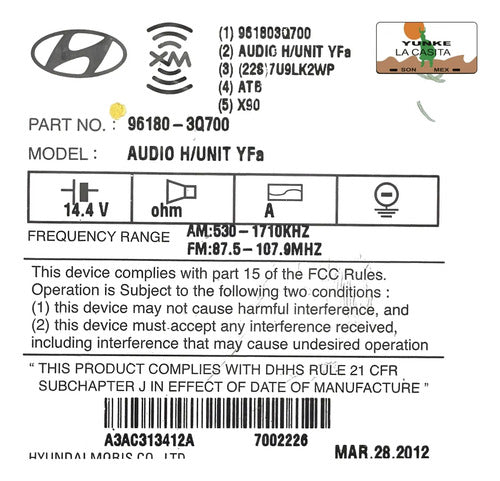 Estéreo Hyundai Sonata 2012-2015 96180-3q700