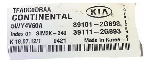 Pcm Computadora Kia Óptima 2011-2013 2.4l 39101-2g893 P1