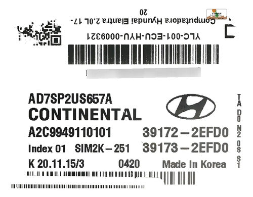 Computadora Hyundai Elantra 2.0l 17-20 39172-2efd0
